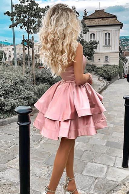 Blush Tiered Skirt Strapless Semi Homecoming Party Dresses