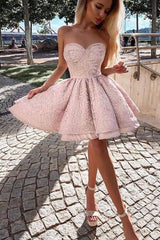A-Line Sweetheart Pink Short Homecoming Dress