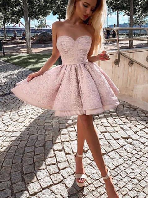 A-Line Sweetheart Pink Short Homecoming Dress