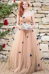 A-Line Sweetheart 3D Butterfly Appliques Prom Dress, Long Formal Gown
