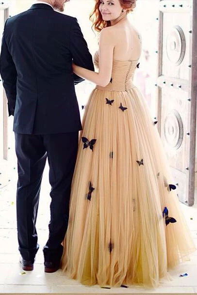 A-Line Sweetheart 3D Butterfly Appliques Prom Dress, Long Formal Gown