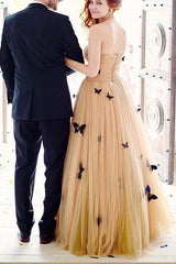A-Line Sweetheart 3D Butterfly Appliques Prom Dress, Long Formal Gown