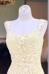 Princess Spaghetti Straps Appliqued Mermaid Prom Dresses, Ruffle Formal Dress