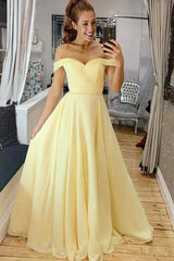 Elegant Off Shoulder A-Line Yellow Long Simple Prom Dress