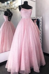 Shiny Backless Long Prom Dresses, Pink Formal Evening Dresses