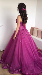 Sweetheart Prom Dresses, Long Ball Gown 3D Appliques Quinceanera Gown