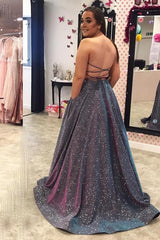 Sparkly Long Strapless Prom Dresses, Backless Evening Party Dress