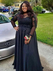 A-Line Round Neck Long Sleeve Chiffon Plus Size Prom Dress