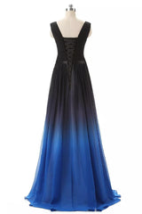 A-Line Long Ombre Prom Dresses, Chiffon Gradient Long Formal Gown