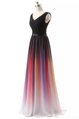 A-Line Long Ombre Prom Dresses, Chiffon Gradient Long Formal Gown