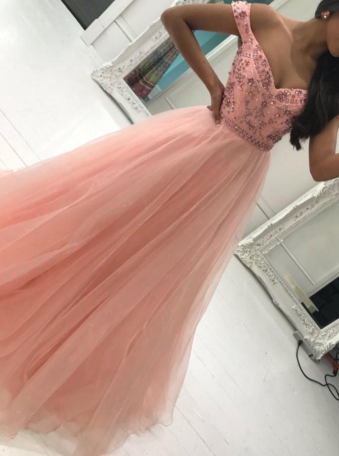 A-Line Off-Shoulder Tulle Prom Dress with Beading
