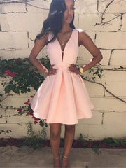 Custom Made V-Neck Pink Short Prom Homecoming Formal Dresses