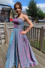 Sparkly Long Strapless Prom Dresses, Backless Evening Party Dress