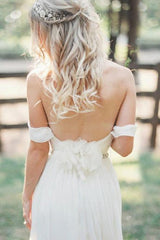 A-Line Off-Shoulder Beaded Chiffon Backless Beach Wedding Dress