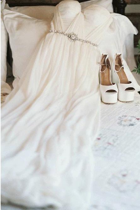 A-Line Off-Shoulder Beaded Chiffon Backless Beach Wedding Dress