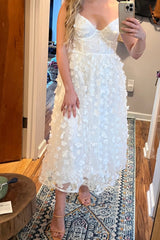 A-Line V-Neck 3D Floral Homecoming Dress, Sleeveless Party Gown