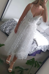 A-Line V-Neck 3D Floral Homecoming Dress, Sleeveless Party Gown