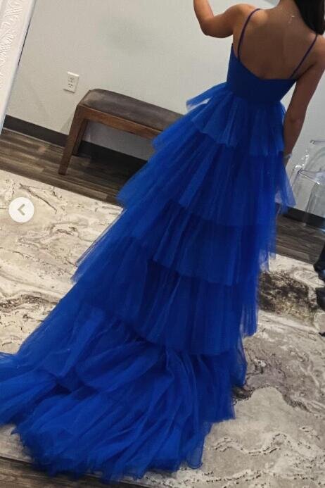 A-Line Orange Flower Keyhole Tiered Tulle Prom Dress