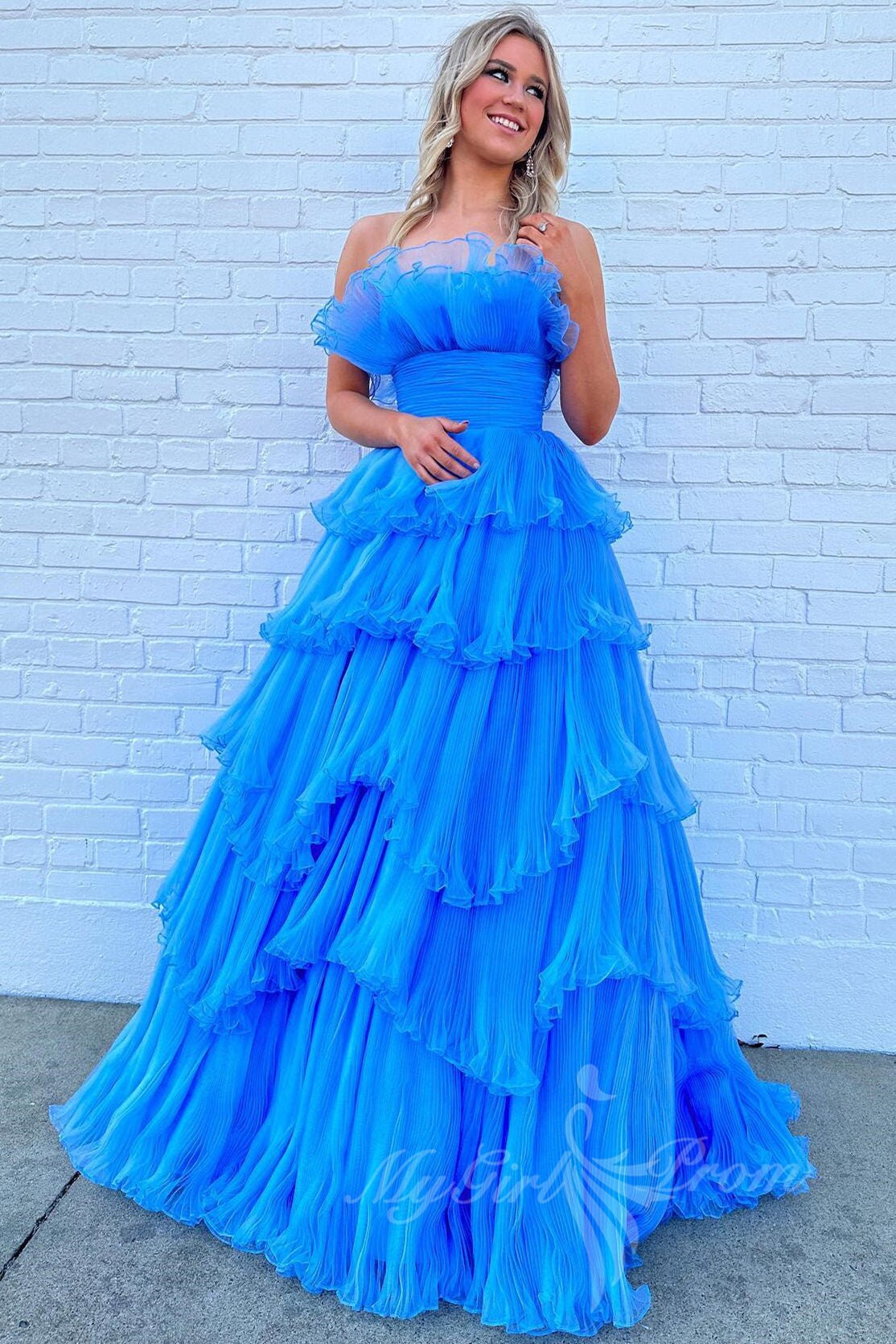 A-Line Ruffles Black Tulle Long Prom Dresses, Layered Formal Gown