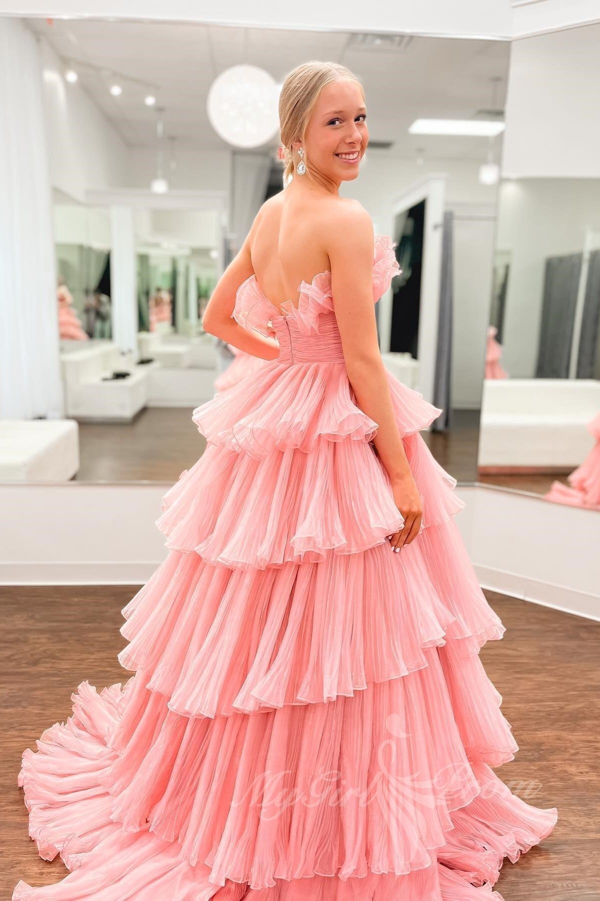 A-Line Ruffles Black Tulle Long Prom Dresses, Layered Formal Gown