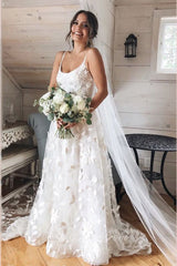 A-Line Strap Corset Boho Floral Beach Wedding Dress