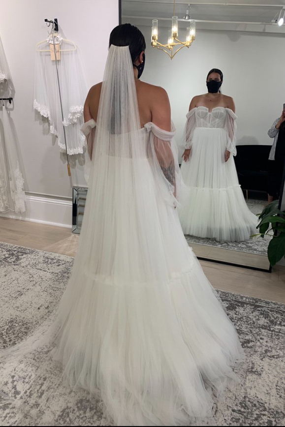 A-Line Tulle Detachable Sleeves Boho Beach Wedding Dresses, Elegant Bridal Gown