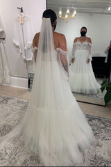 A-Line Tulle Detachable Sleeves Boho Beach Wedding Dresses, Elegant Bridal Gown