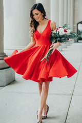 A-Line V-Neckline Red Homecoming Dress, Simple Short Prom Dress