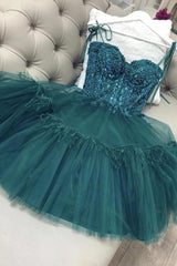 Beaded Short Dark Green Homecoming Dress, Gorgeous Short Prom Dress