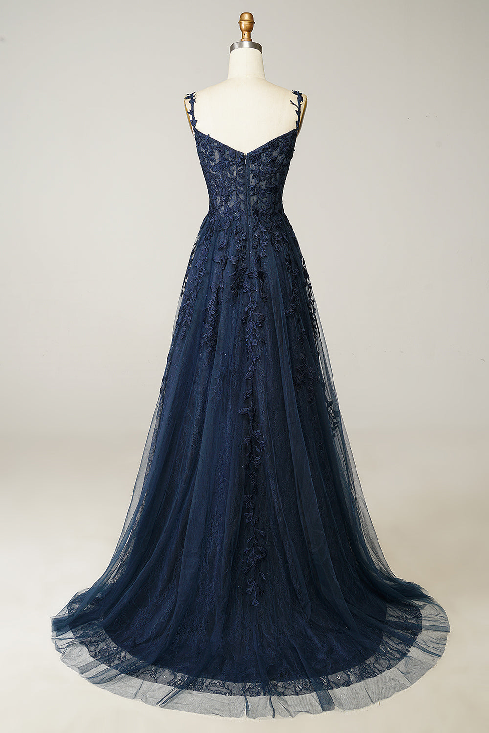 Sky Blue Lace Tulle Long Prom Dresses, Off-the-Shoulder A-Line Formal Gown