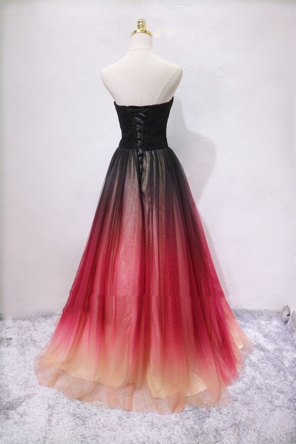 A-Line V-Neck Ombre Strapless Long Prom and Evening Dress