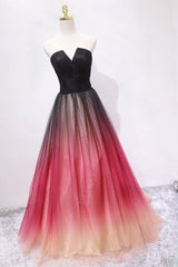 A-Line V-Neck Ombre Strapless Long Prom and Evening Dress