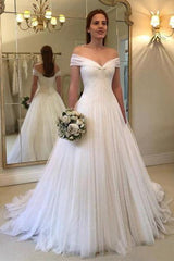 Off the Shoulder A-Line Tulle Princess Wedding Dresses