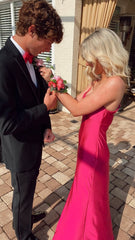 Simple Spaghetti Straps Ruched Sleeveless Hot Pink Mermaid Prom Dresses