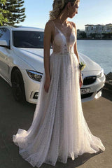 Beach Lace Wedding Dress A-Line Spaghetti Straps Bridal Gown