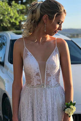 Beach Lace Wedding Dress A-Line Spaghetti Straps Bridal Gown