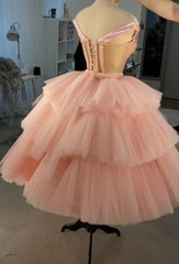 Beautiful Tulle Tiered Ball Gown Short Prom Dress