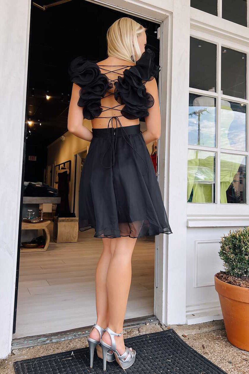 Hot Pink Chiffon Ruffle Shoulders V-Neck Short Homecoming Dresses