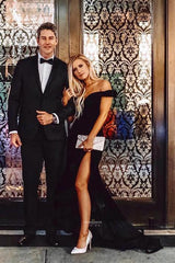 Black Off-Shoulder Mermaid Long Prom Dress with Split
