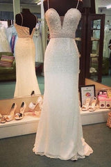 Bling Spaghetti Strap Long Mermaid Backless Prom Dress