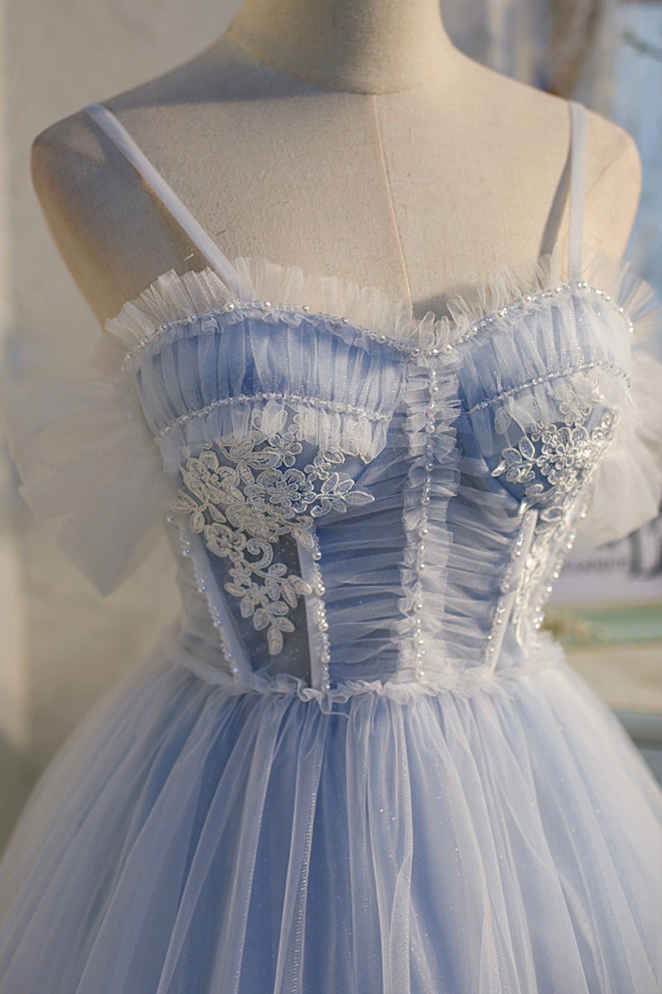 Blue Tulle Lace Short Sweet 16 Princess Homecoming Dress with Bowknot