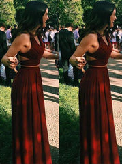 Burgundy Two-Piece Chiffon Long Prom Dress