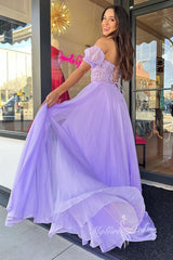 Charming A-Line Sweetheart Lavender Chiffon Prom Dress with Lace