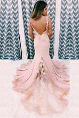 Charming Backless Long Pink Mermaid Prom Dress with Split