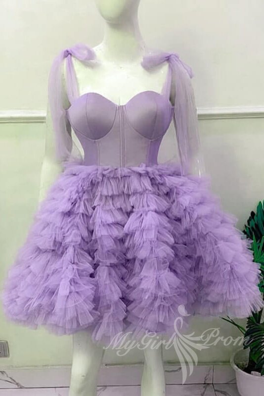 Charming Lavender Corset Tiered Tulle Short Homecoming Dresses