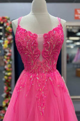 Charming Pink Tulle Prom Dresses Lace Up Sequins Lace Graduation Dress