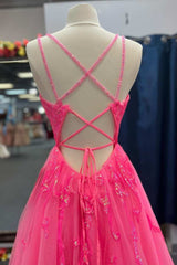 Charming Pink Tulle Prom Dresses Lace Up Sequins Lace Graduation Dress