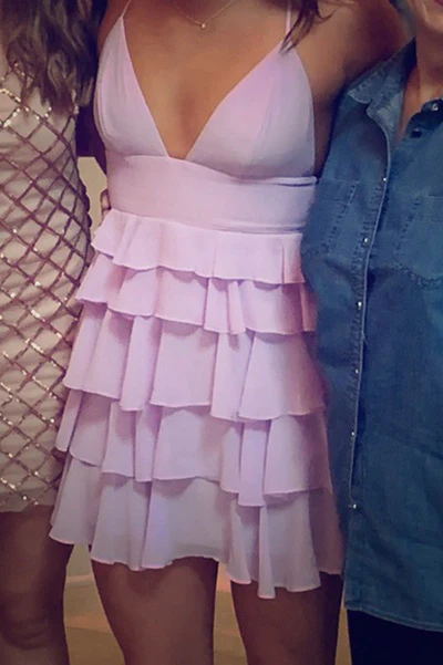 Charming Spaghetti Straps Chiffon Mini Tiered Homecoming Dress