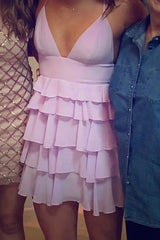 Charming Spaghetti Straps Chiffon Mini Tiered Homecoming Dress