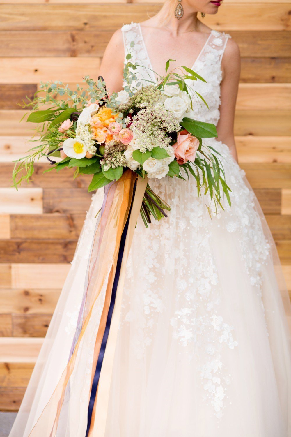 Charming Country Wedding Dress with V-Neck Appliques